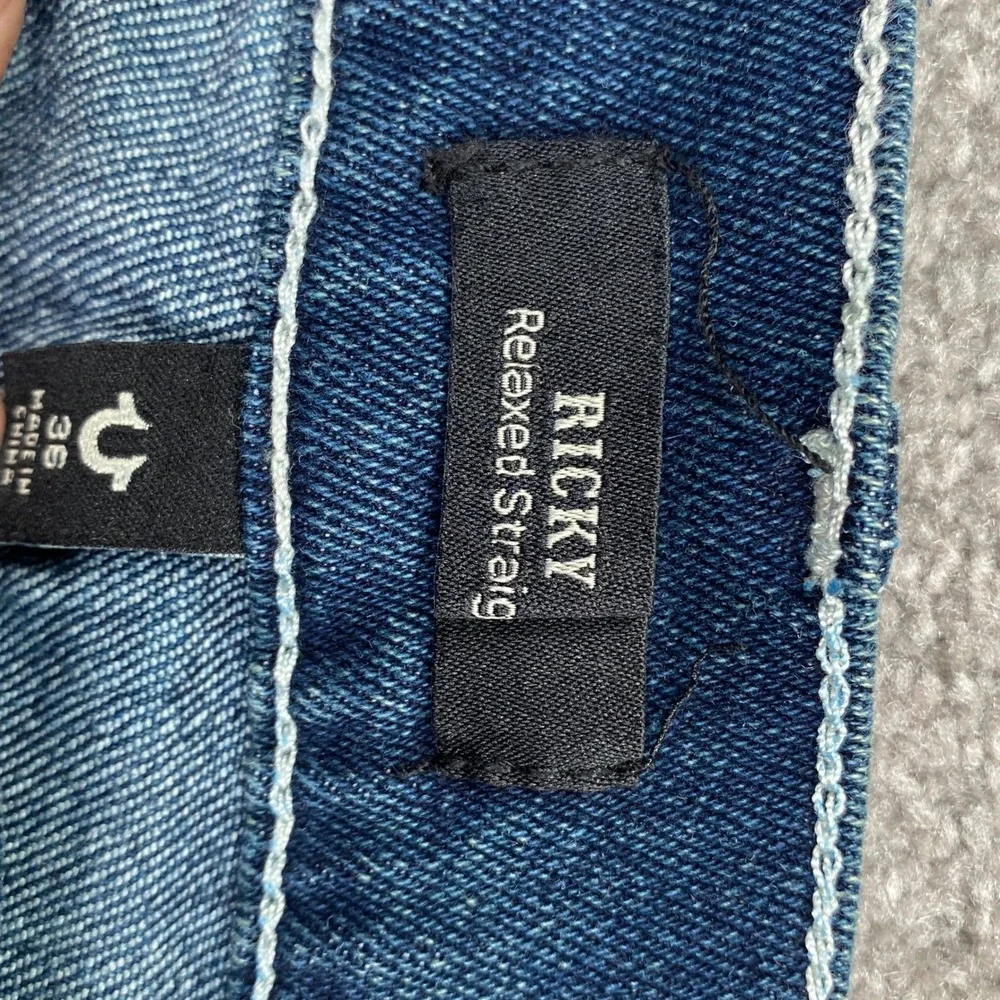True Religion Ricky Relaxed Straight Jeans Mens 36 Blue Dark Woodland Wash NWT